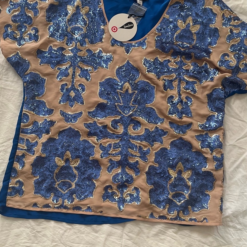 Limited edition Neiman Marcus/Tracy Reese for Target Blue and Gold Sequin Top